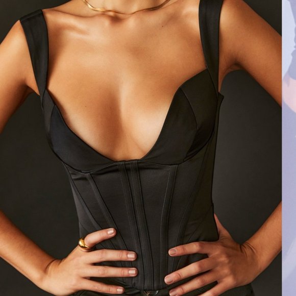 House of CB Tops - House of CB Liberty Black Satin Corset (Regular Cup A-C)